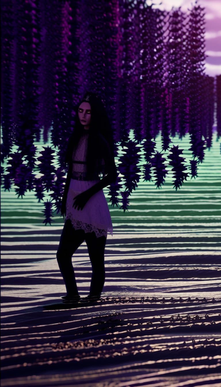 Vampire Bride on Beach in Gothic Romanticism Style