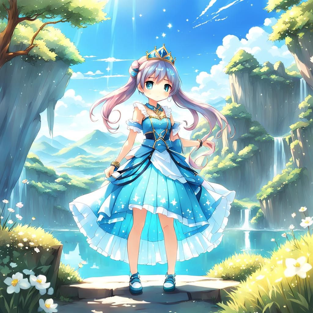 Kawaii Anime Princess in Magical Scenery