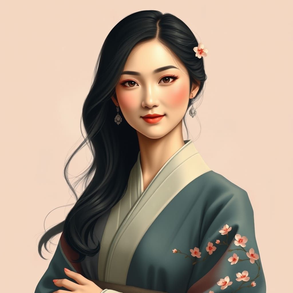 Elegant Asian Woman in Traditional Hanbok Attire