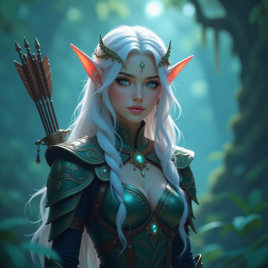 Mystical Elf in Lush Forest with Ethereal Glow