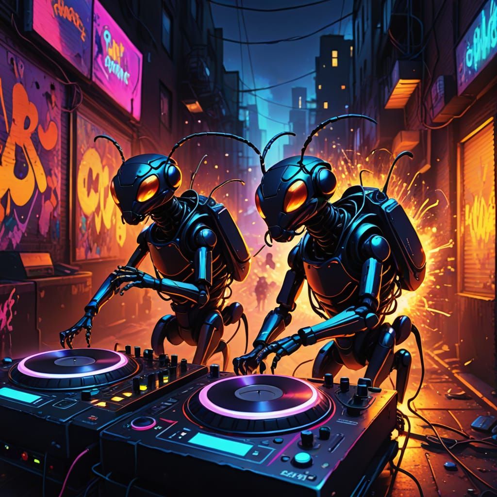 Vibrant Street Art Masterpiece: Ants in Neon Rave