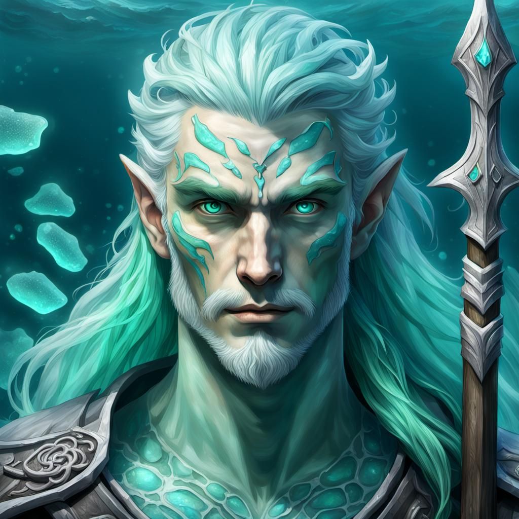 Underwater Water Genasi Druid with Trident