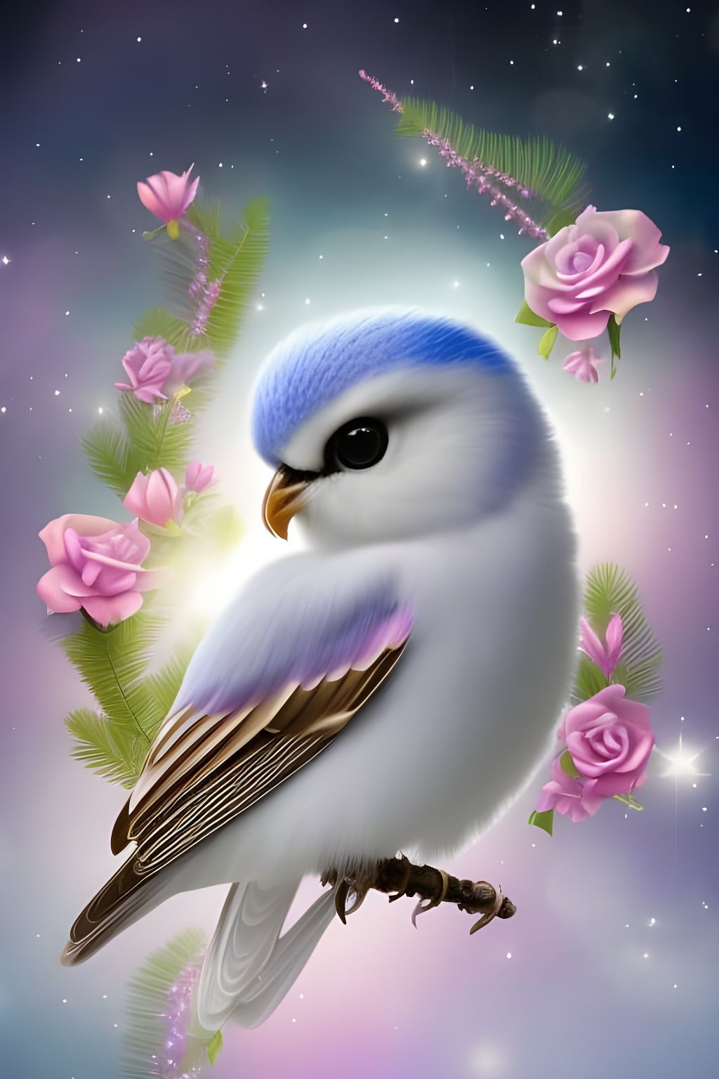 Stunning pastel coloured white owl, beautiful pastel feathers, strongly brush stroked feathers, side view with head look...