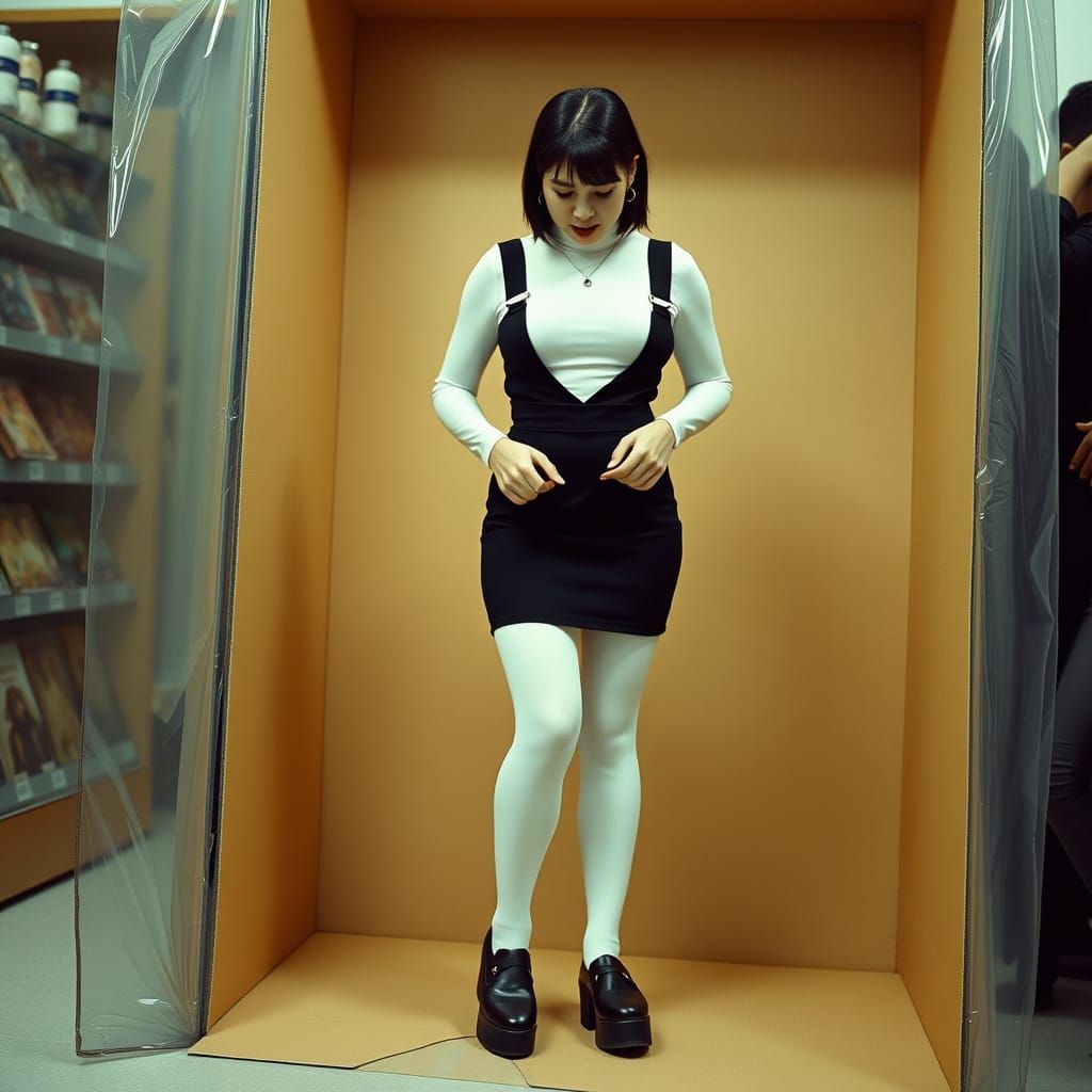 Curvy Woman Trapped in Giant Doll Box, Embarrassed and Flust...