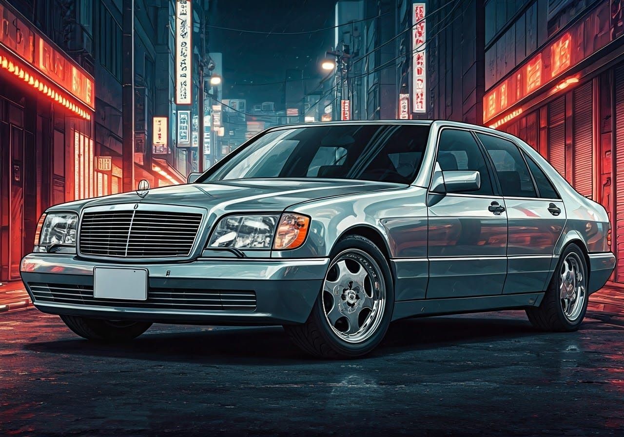 Mercedes S600 W140 in Yokohama Alley, Anime Style