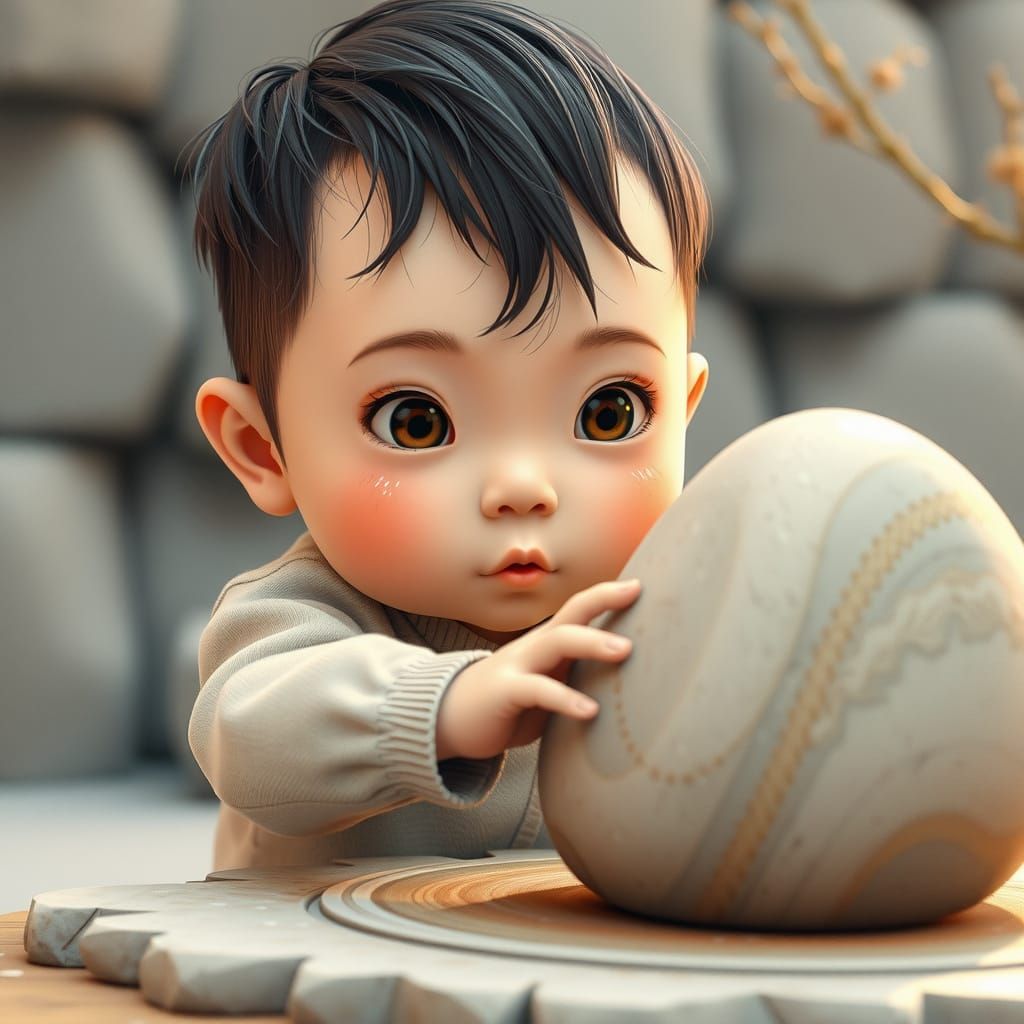Whimsical Watercolor Baby Artist in 3D