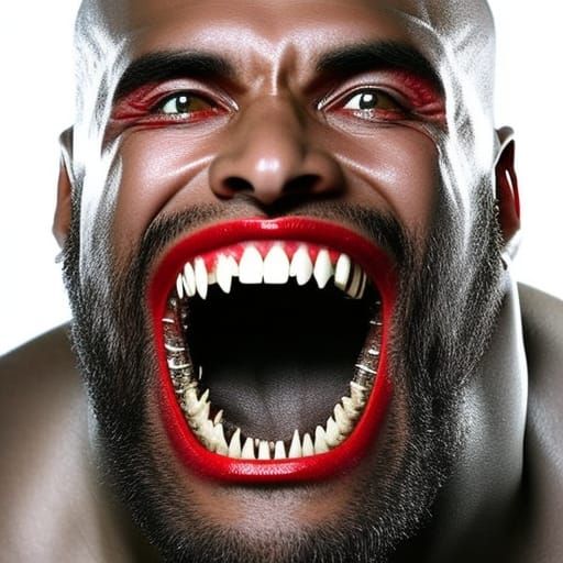Savage Vampire Man Screaming with Sharp Teeth