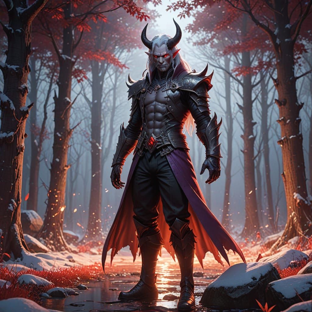 Ethereal Demon in Vibrant, Neon-Lit Portrait