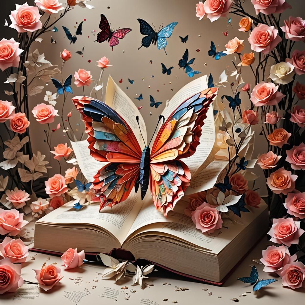 Origami Butterfly Emerges From Book, Manga Art