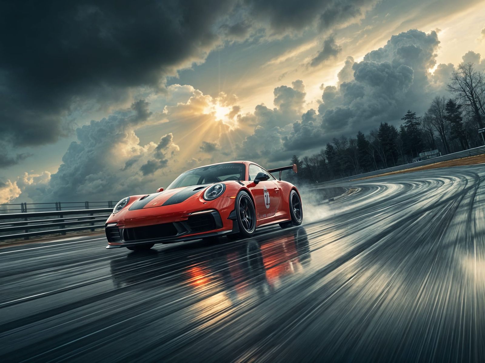 Porsche 911 Races on Wet Track in UE5