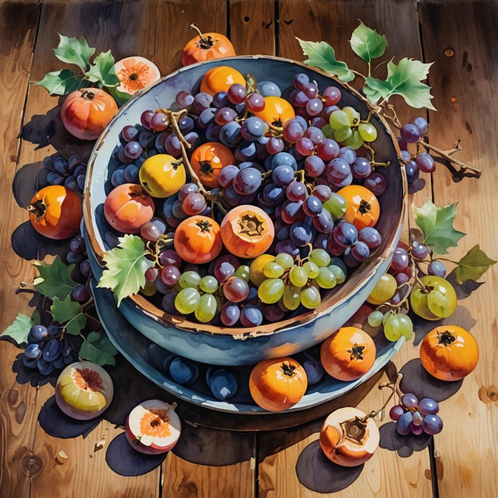 Gouache Still Life with Fruit, Impasto Watercolor