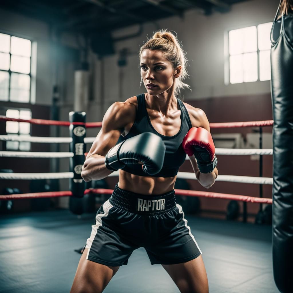 Strong Blonde Boxer Poses After Workout