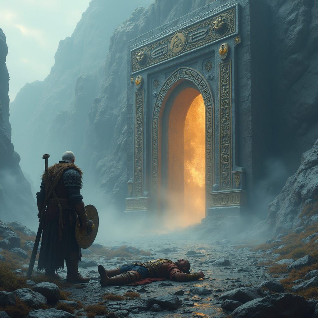 Viking Warrior Enters Valhalla in a Fantastical Nordic Scene