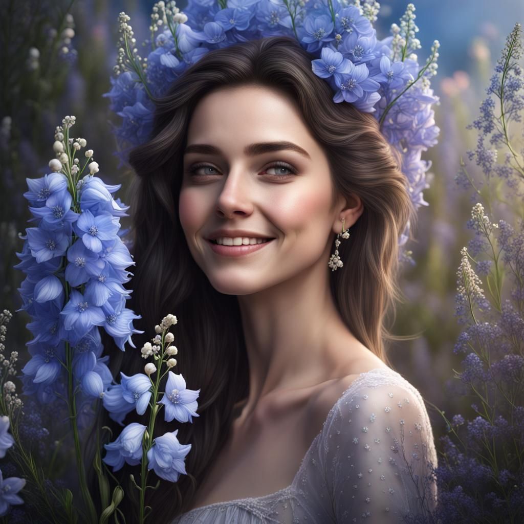 Floral Portrait of Happy Face in Detailed Matte Painting