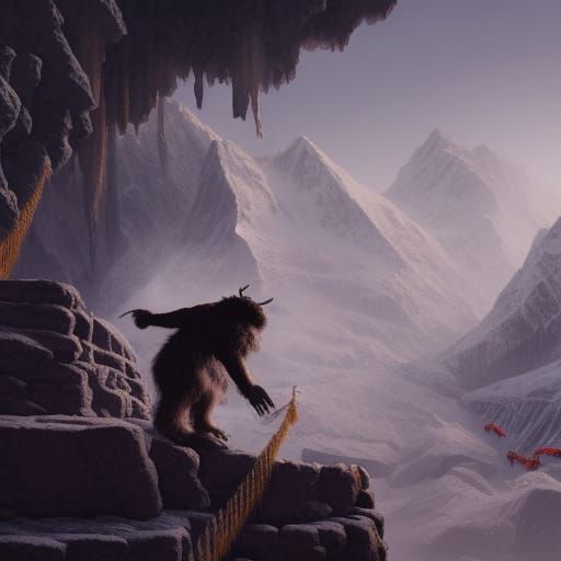 Yeti's Titanic Leap: Detailed Matte Painting