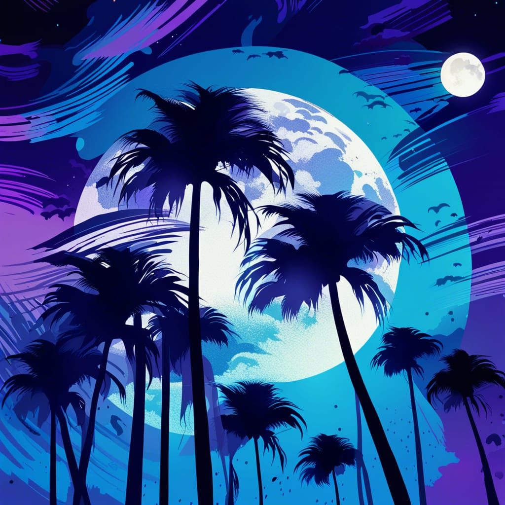 Ethereal Palm Trees in Surreal Digital Illustration