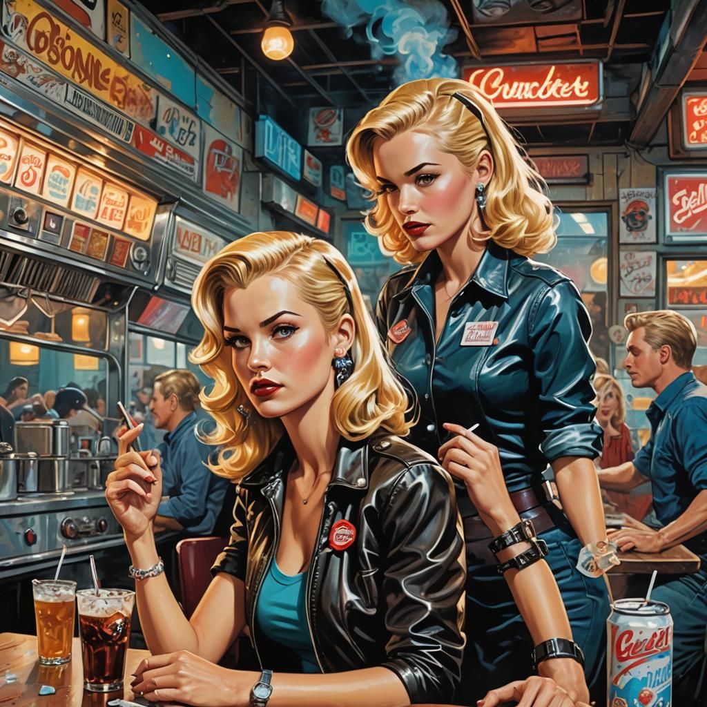 Blonde in Diner: Graffiti Art Style