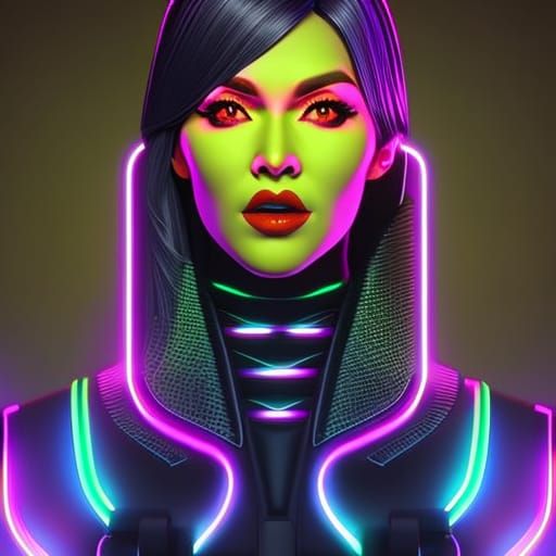 Neonpunk Vampire Woman in Cyberpunk Cityscape