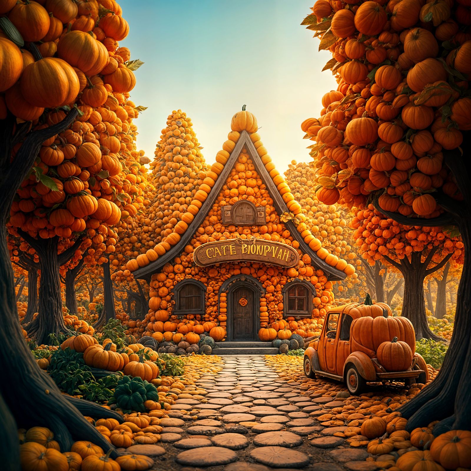 Pumpkin Cafe: A Cheerful Forest Scene