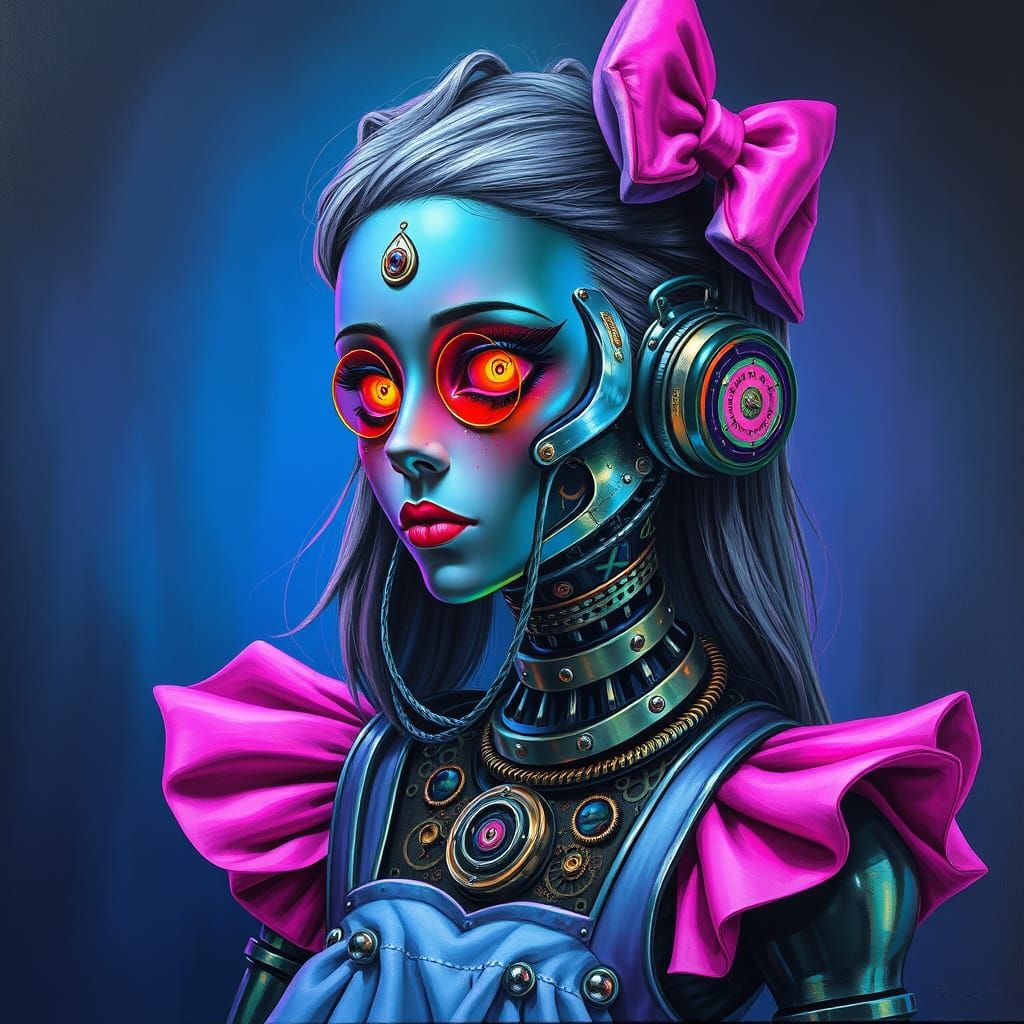 Alice as a Surreal Cyborg in Neon Wonderland
