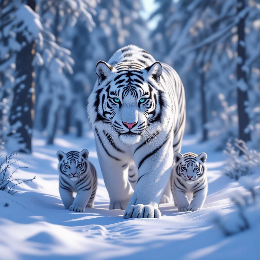 Snow Tiger Family in Epic 3D Forest Cinematic