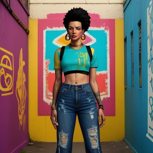 Vibrant Street Art Portrait in Bold Colors and Expressive Br...