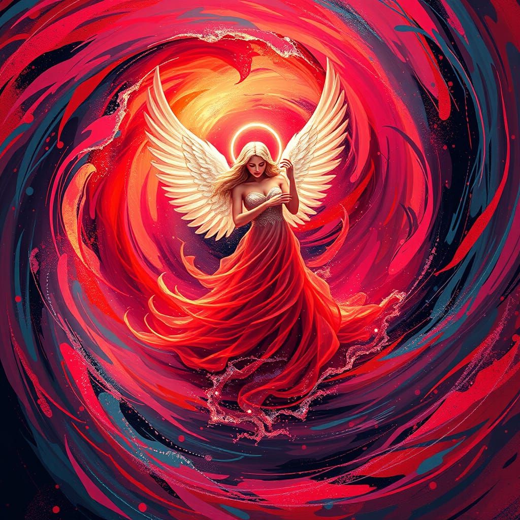 Ethereal Angel Dances in Vibrant Water Vortex