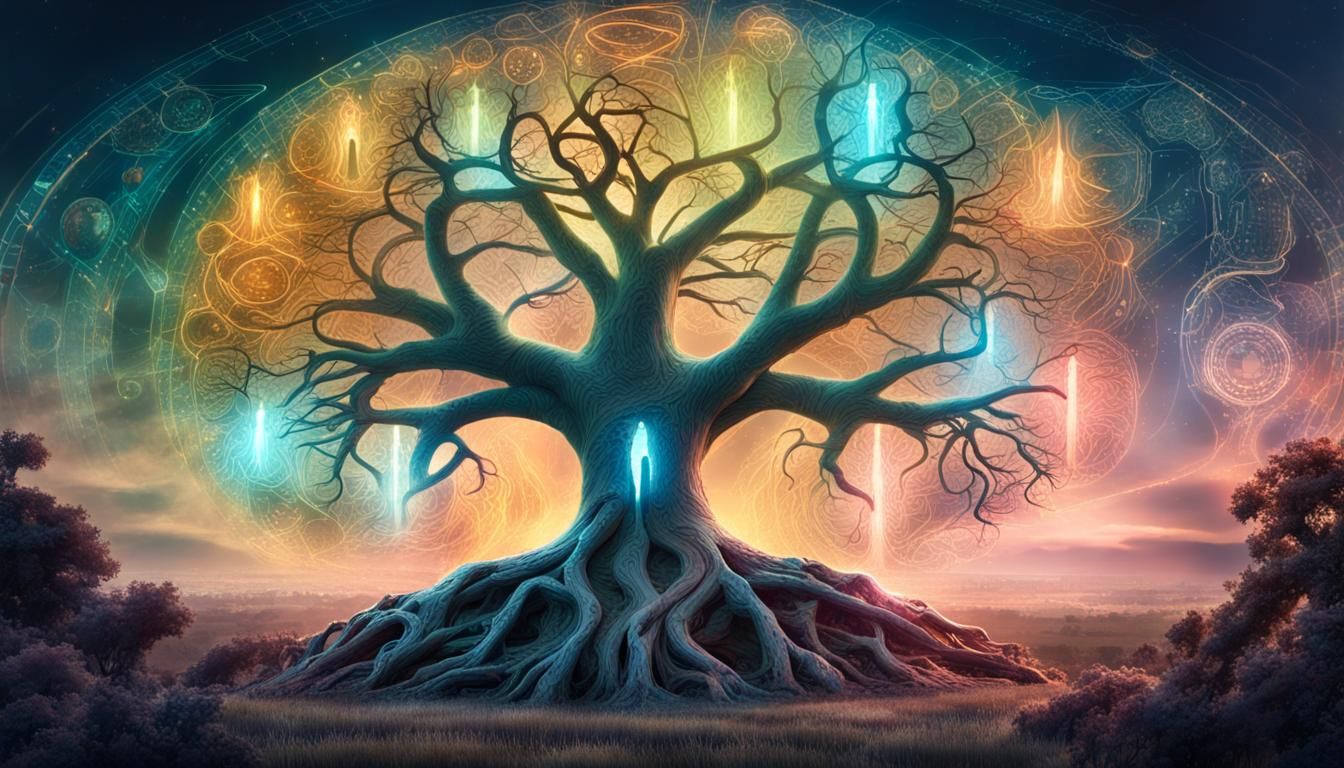 Magical Pastel Balloon Tree in Cyberpunk Style