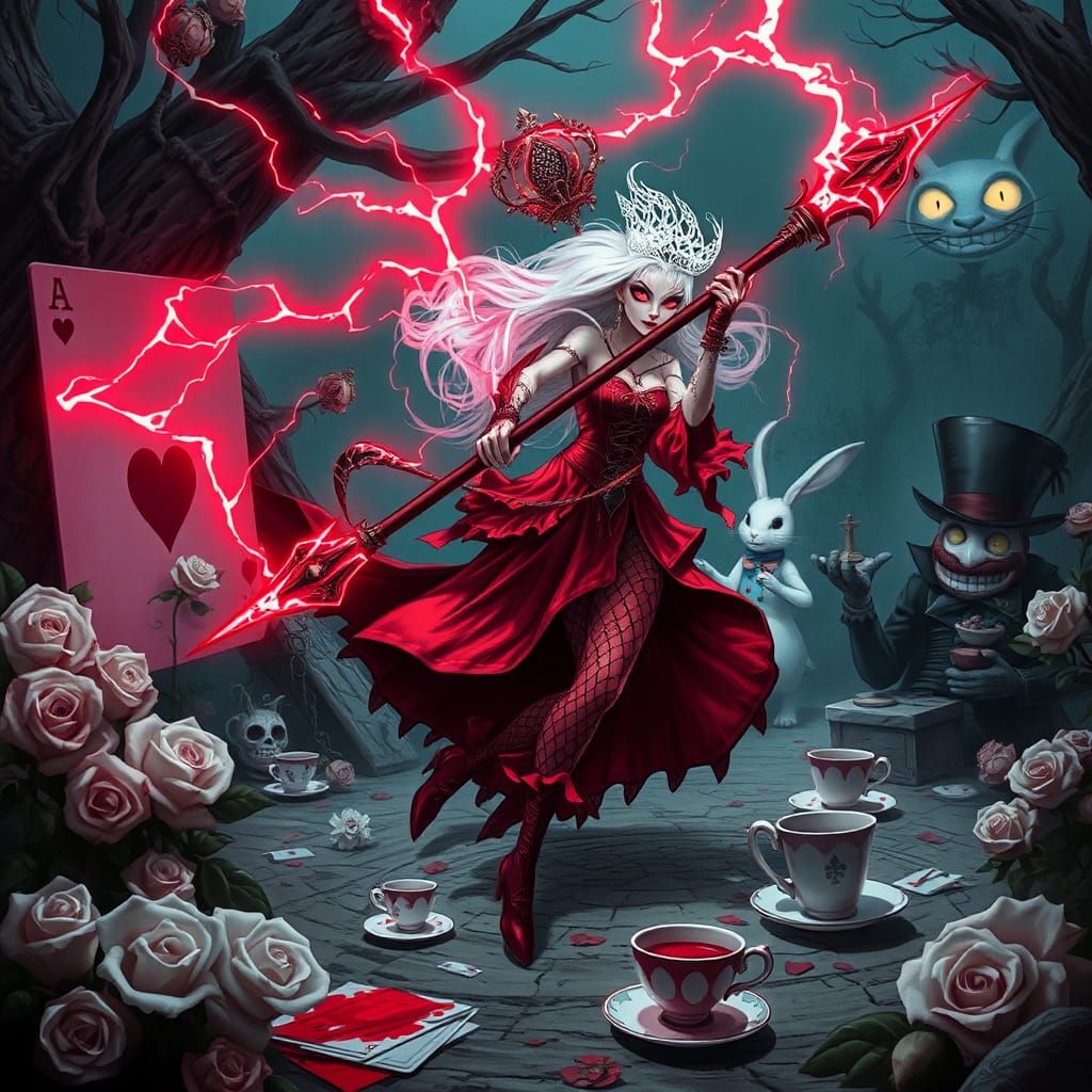 Ghostly Warrior in Wonderland with Crimson Lightning