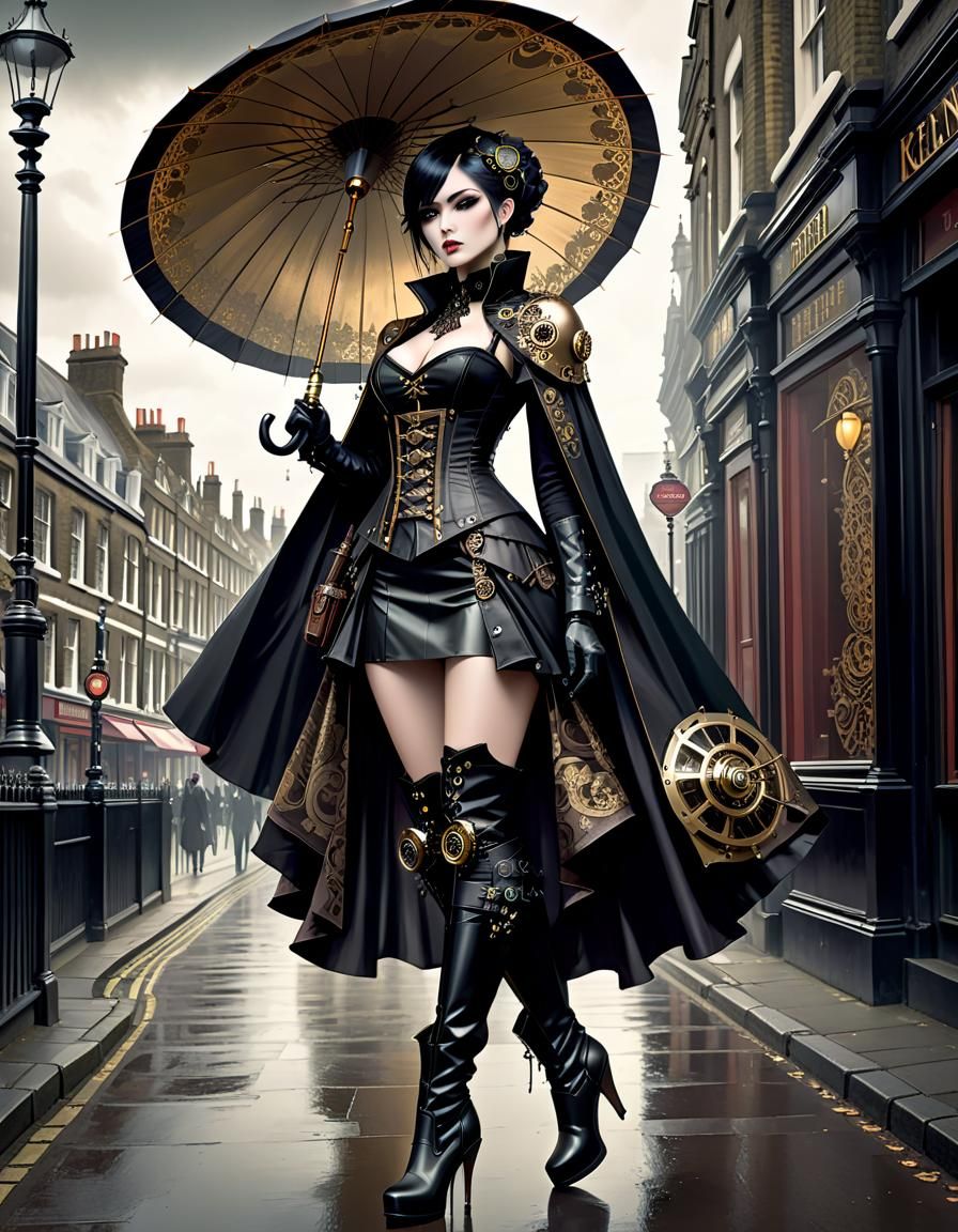 Gothic Steampunk Girl with Mechanical Parasol