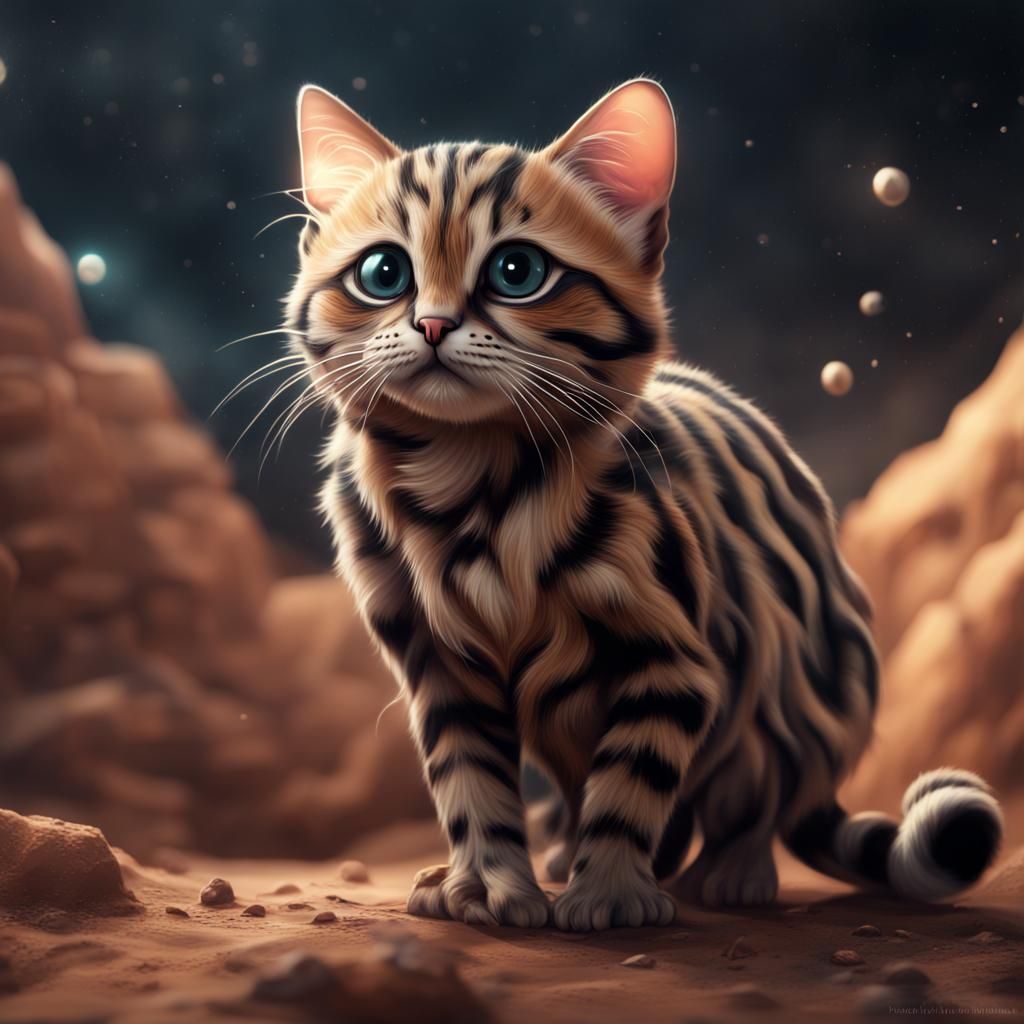 Stellar Black-Footed Cat Birth: Detailed Fantasy Art