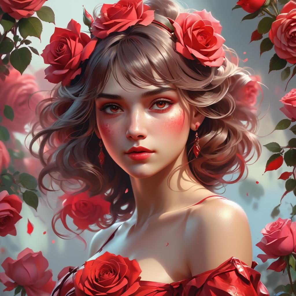 Red Bulgarian Rose: Hyperdetailed Portrait in Volumetric Lig...