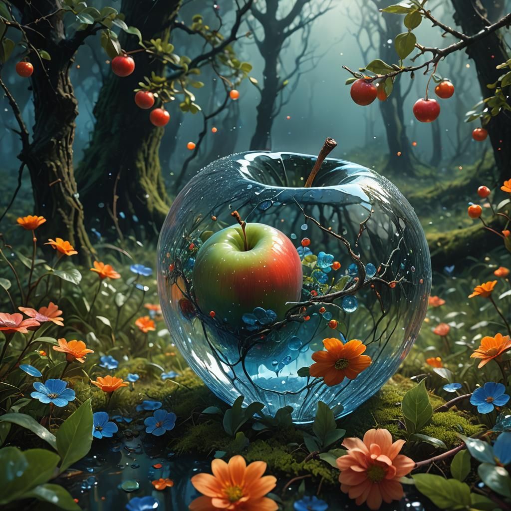 Glass Apple in Mystical Forest, Fantasy Art