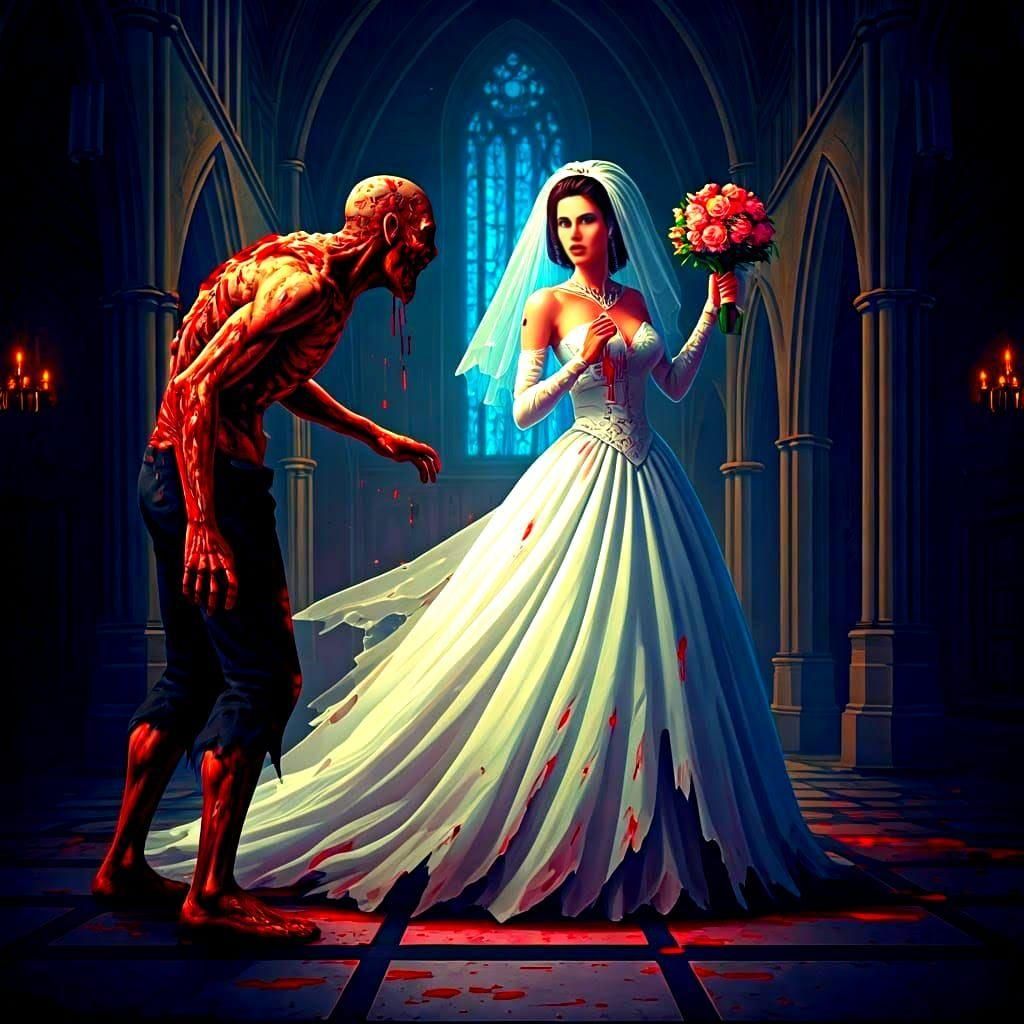 Bride vs Zombie in 8-Bit VGA Game Style