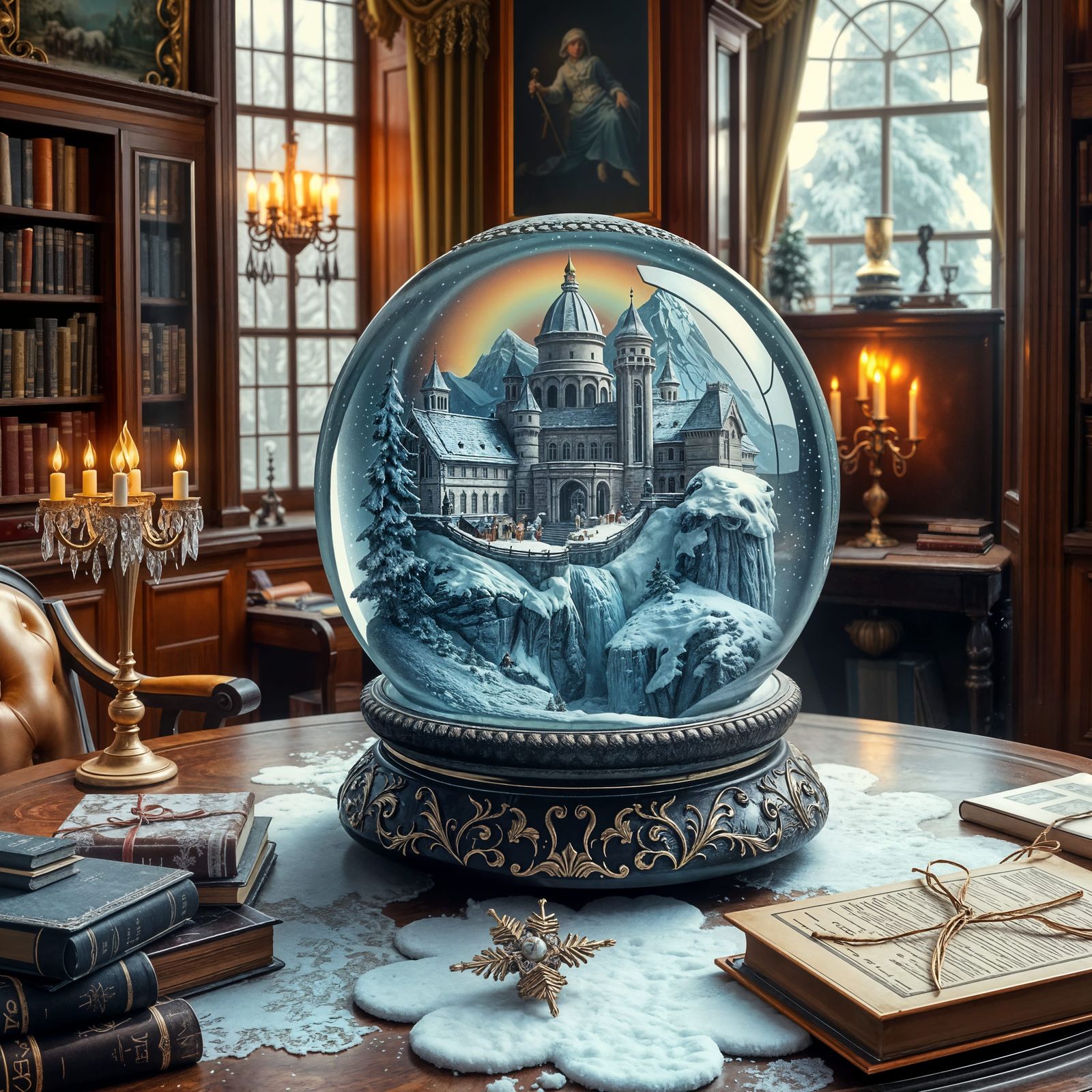 Snow Globe Winter Kingdom in Ornate Study