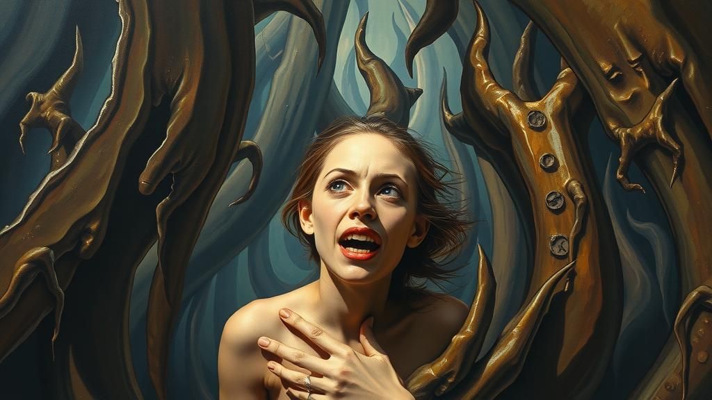 Labyrinthine Dreamscape: Surreal Oil Painting of Fear