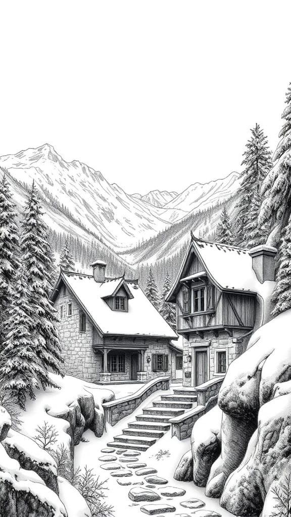 Medieval Castle Scene in Vibrant Ink