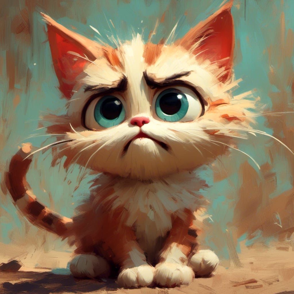 Adorable Cat with Confused Expression in Cartoon Style