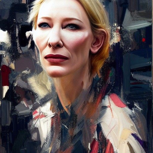 Cate Blanchett Portrait in Oil, Surrealist Style