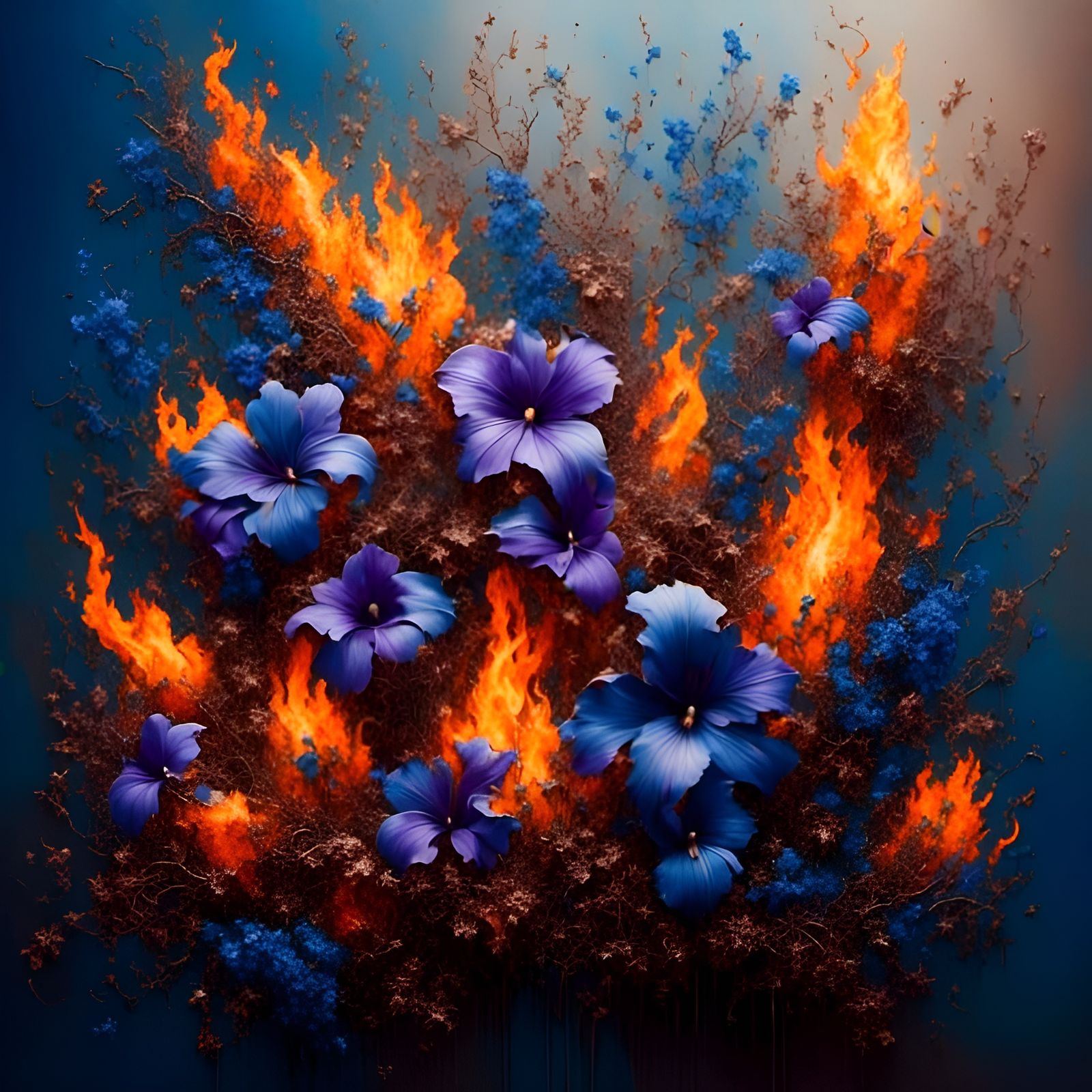 Burning Violets Masterpiece with Realistic Flames