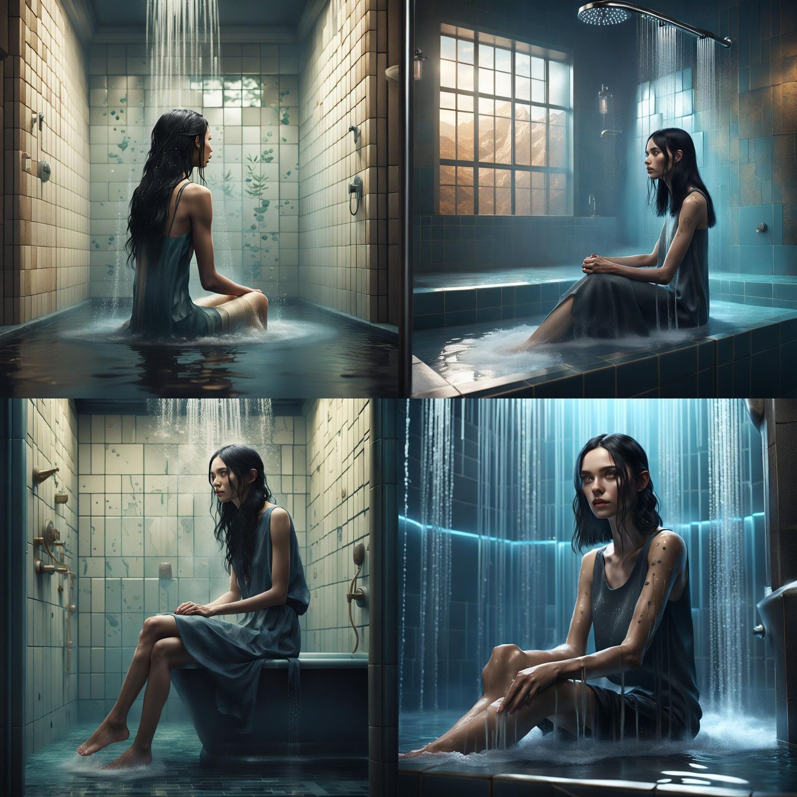 Woman in Shower: Detailed Matte Painting