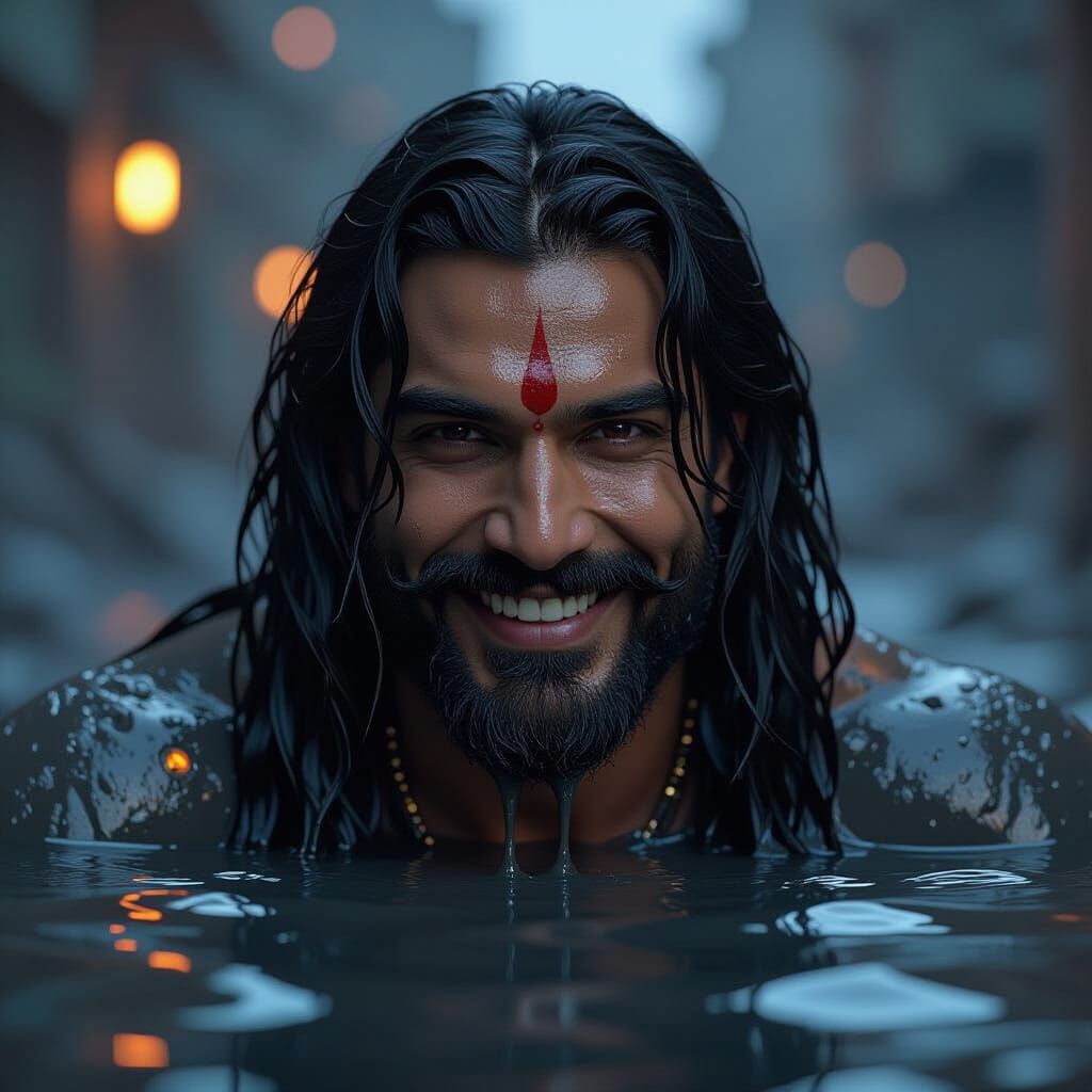 Indian Man Bathes in Mud with Sci-Fi Mech Details