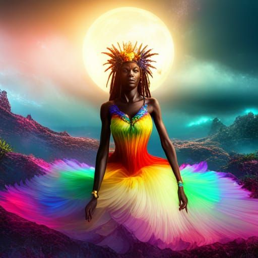 Black Goddess in Rainbow Dress: Fantasy Art