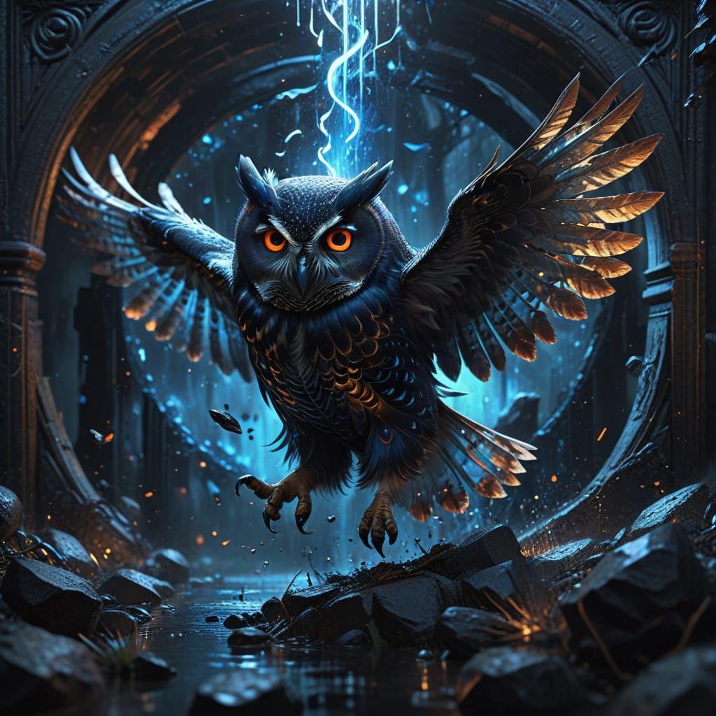 Majestic Owl Flying Through Magical Portal as Digital Art