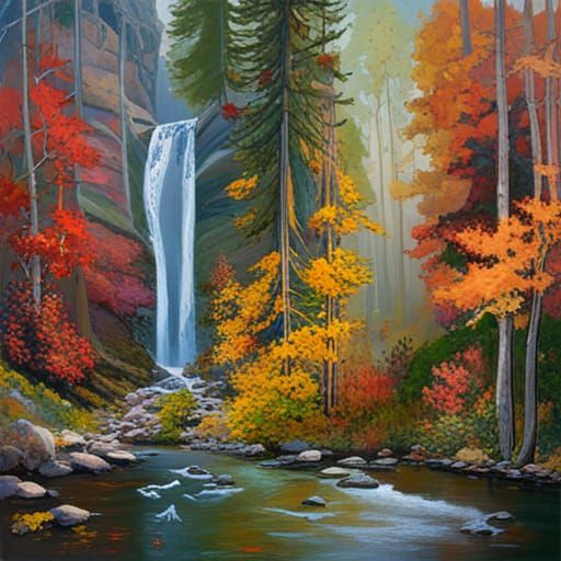Four Seasons Landscape in Oil Painting Style