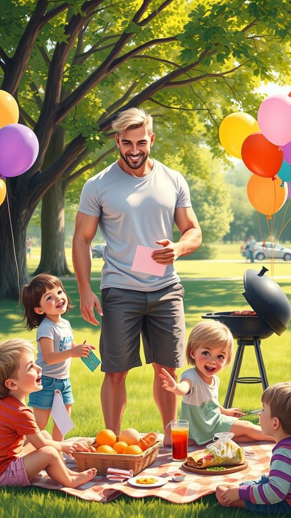 Father's Day Celebration in Sunny Park, Realism Style