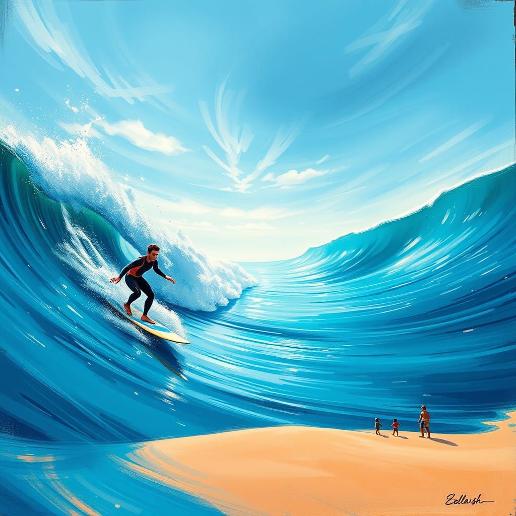 Thrilling Surfboarding Ride Through Turquoise Waves in a Dre...