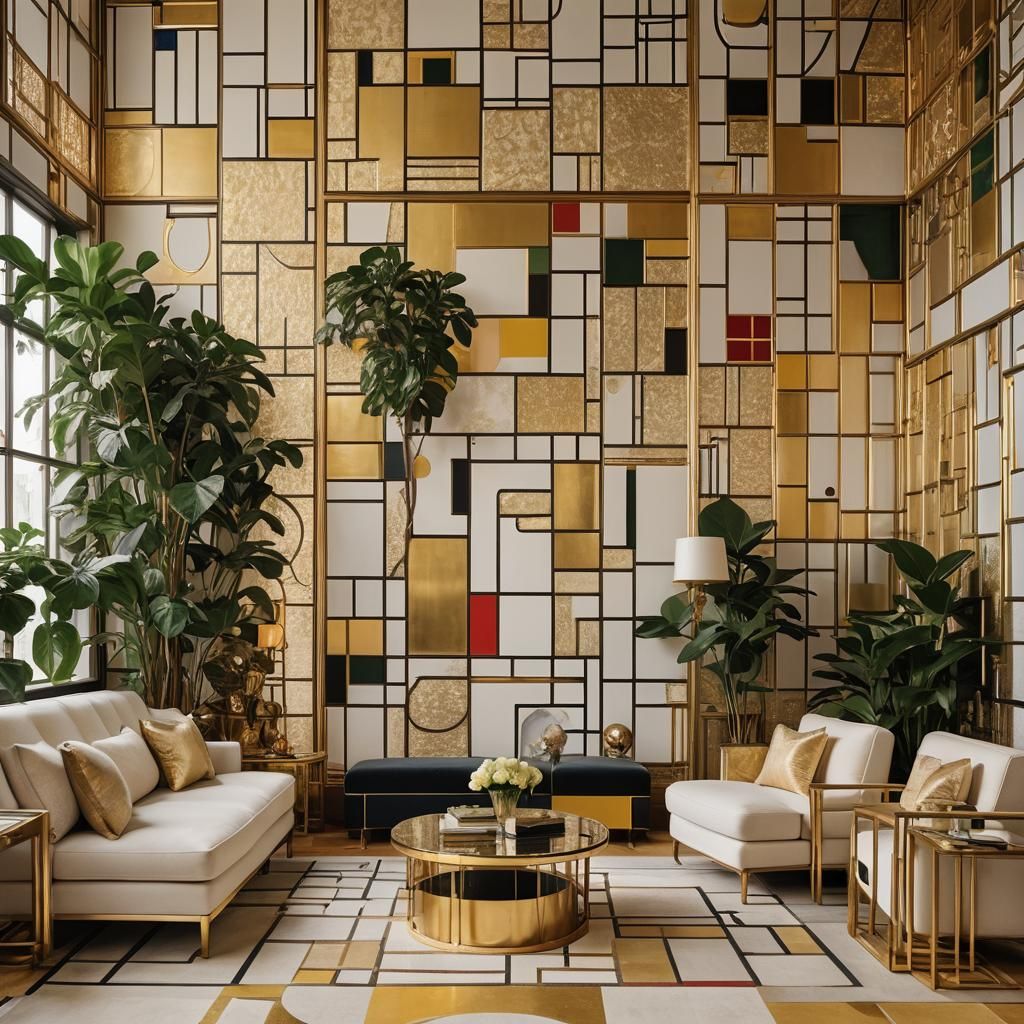 Klimt and Mondrian Inspired Art Nouveau Living Room