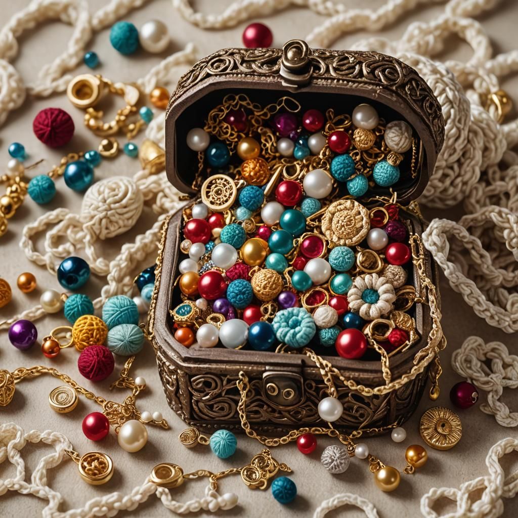 Crochet Jewelry Overflowing from Treasure Chest