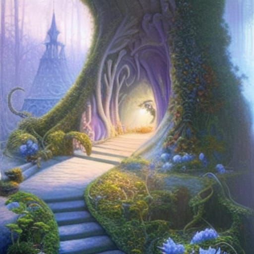 Whimsical Fairy Wonderland Oil Painting